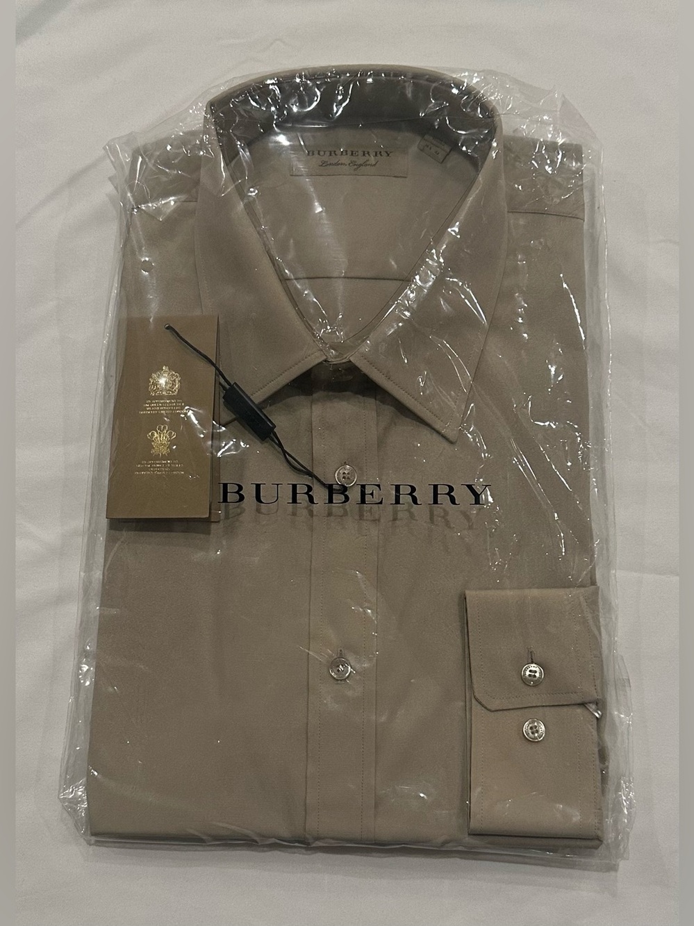 Burberry Men’s Dress Shirt - Stone NWT Size 16.5